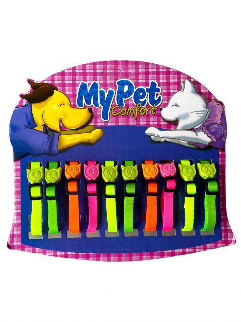 Display Coleiras Gato Neon Coloridas c/ 10 Unidades