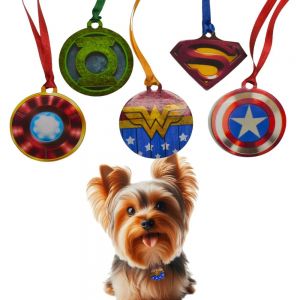 Gravatas Pet Estampadas Medalhão Super Heróis - c/ 10 uni.