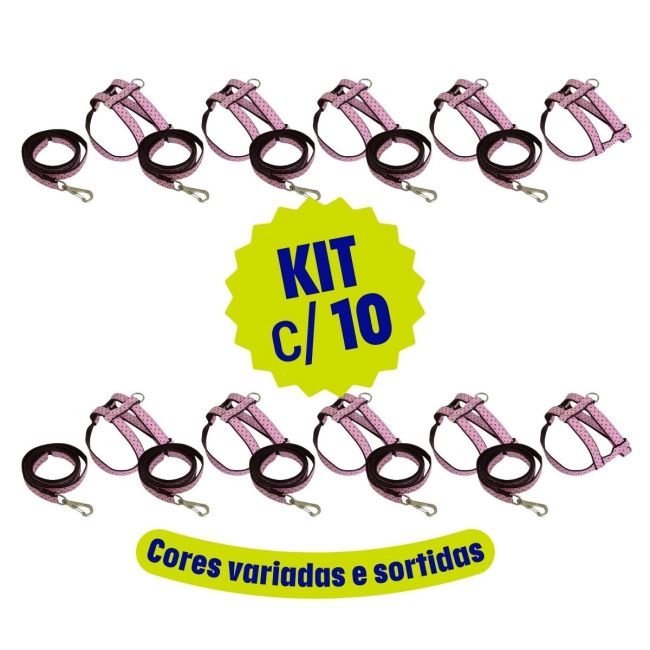 Kit 10 Unidades - Guia e Peitoral Nacional Bolinha (S1019) para Cachorro (2 de cada tamanho)