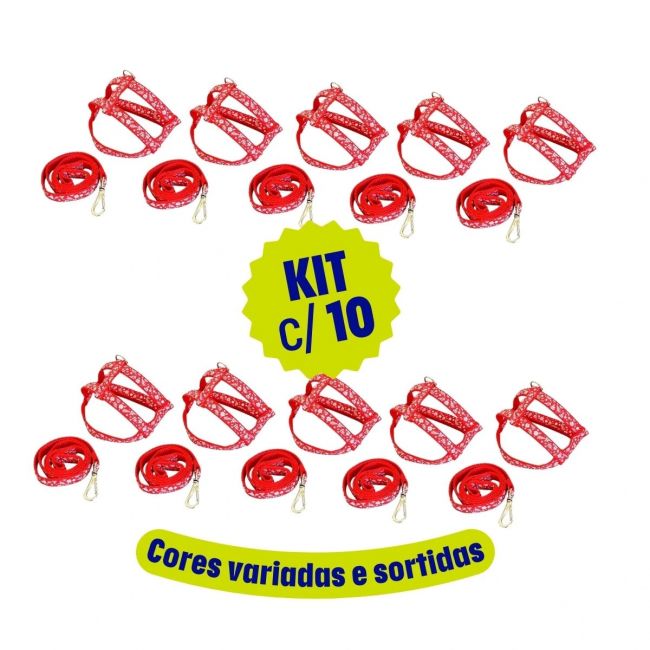 Kit 10 Unidades - Guia e Peitoral Nacional Floral p/ Cães (2 de cada tamanho)