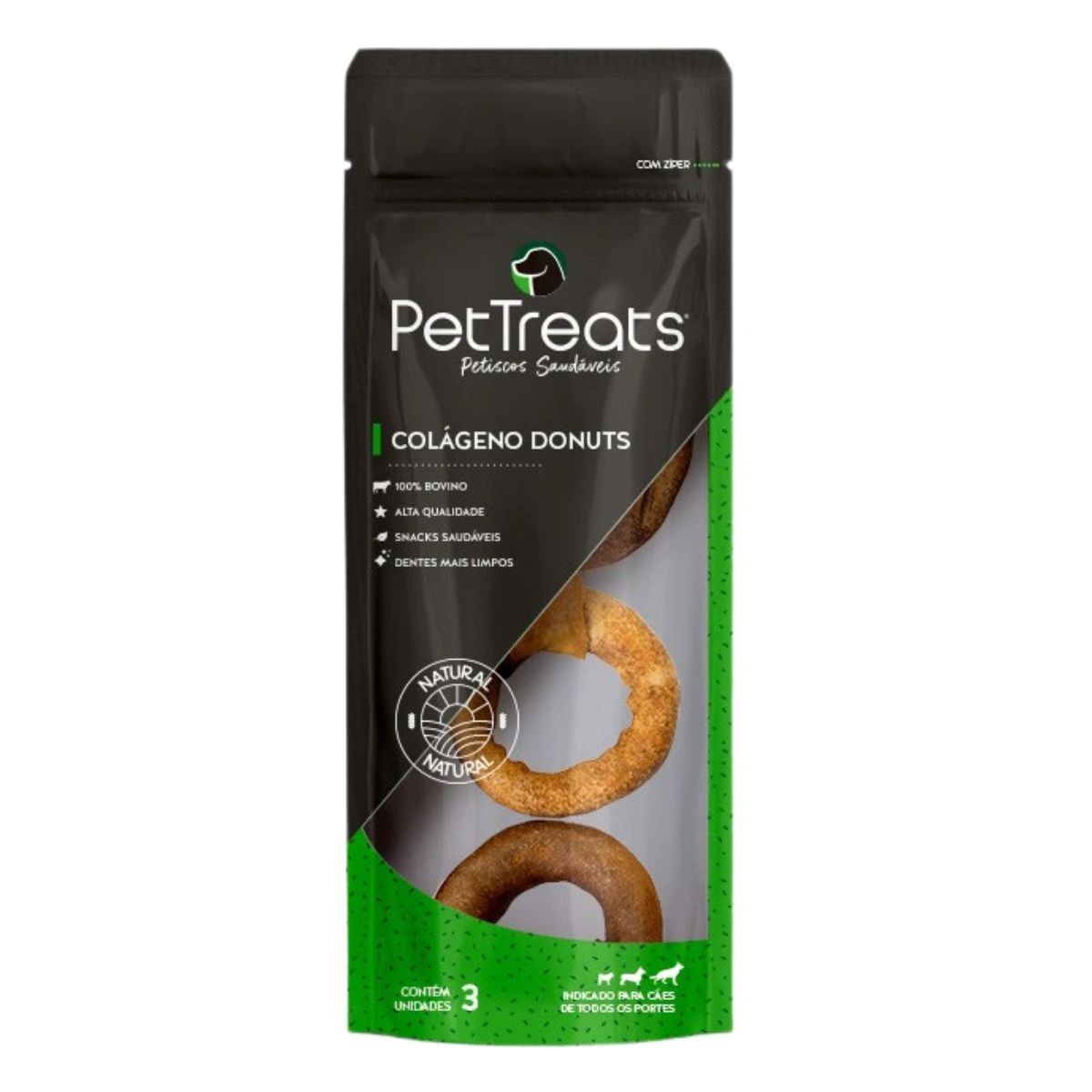 Petisco p/ Cães Colágeno Donuts Pele Bovina 3 Unidades