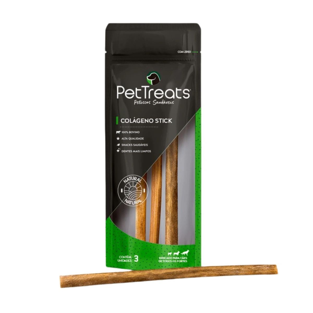 Petisco p/ Cães Colágeno Stick Pele Bovina 3 Unidades